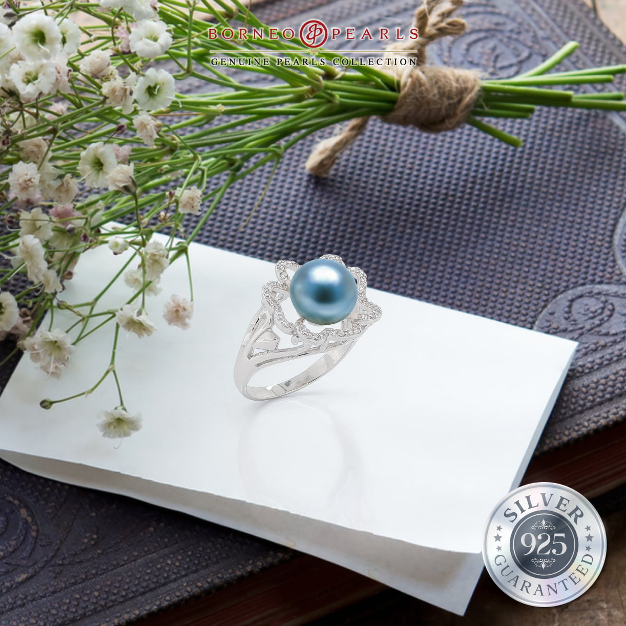 925 Silver Flower Pearl Ring