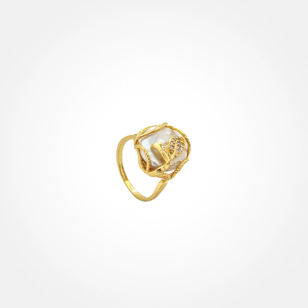 Biwa Gold Statement Adjustable Pearl Ring