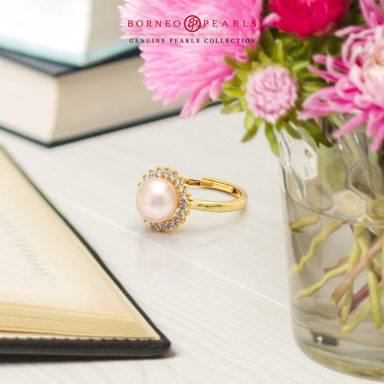 Sunburst Adjustable Pearl Ring