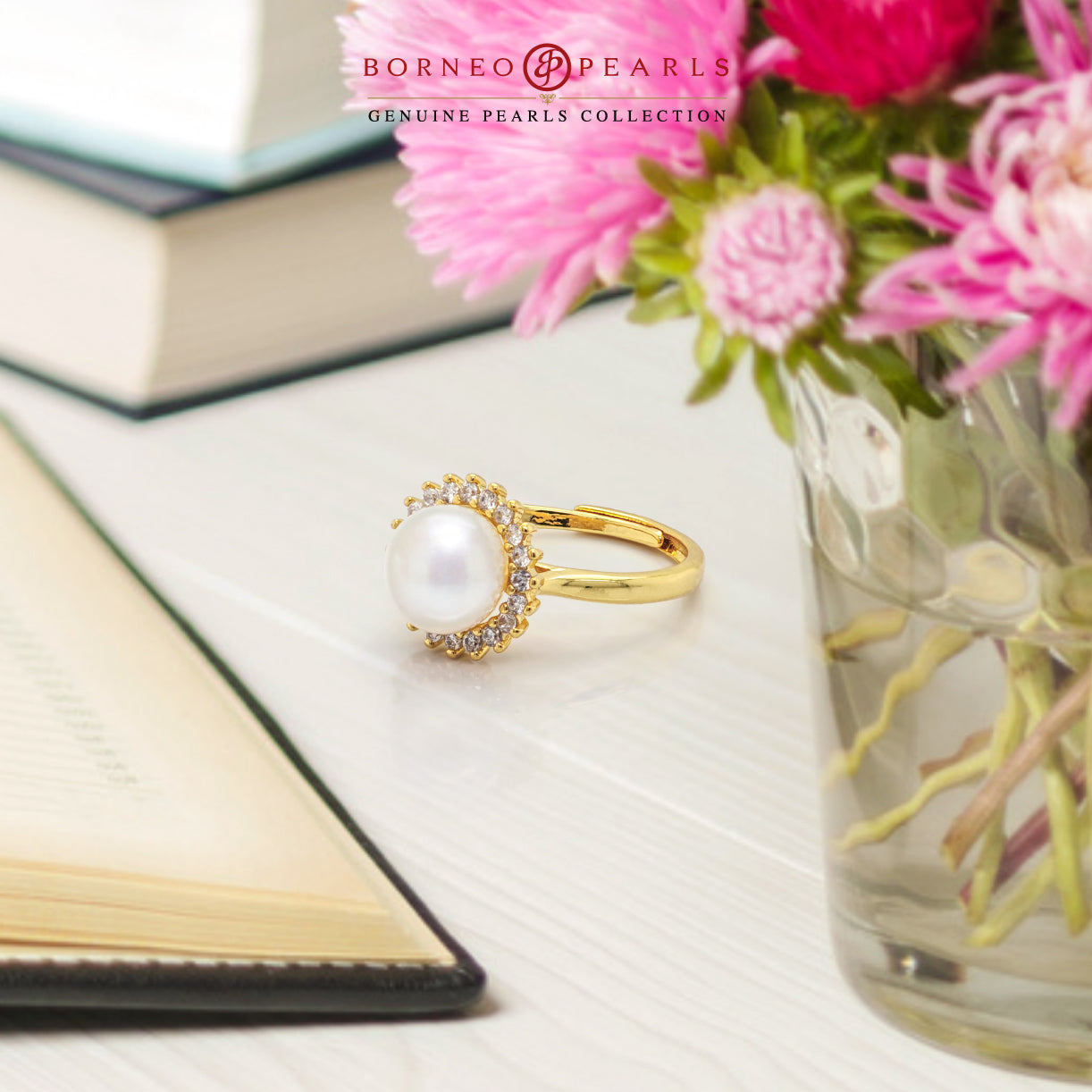 Sunburst Adjustable Pearl Ring