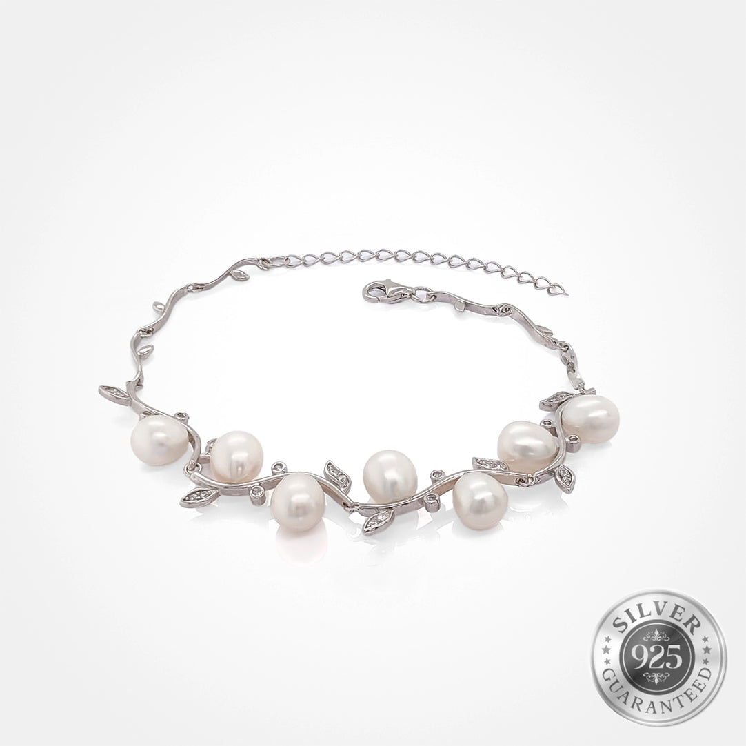 925 Silver Floral Elegance Pearl Bracelet