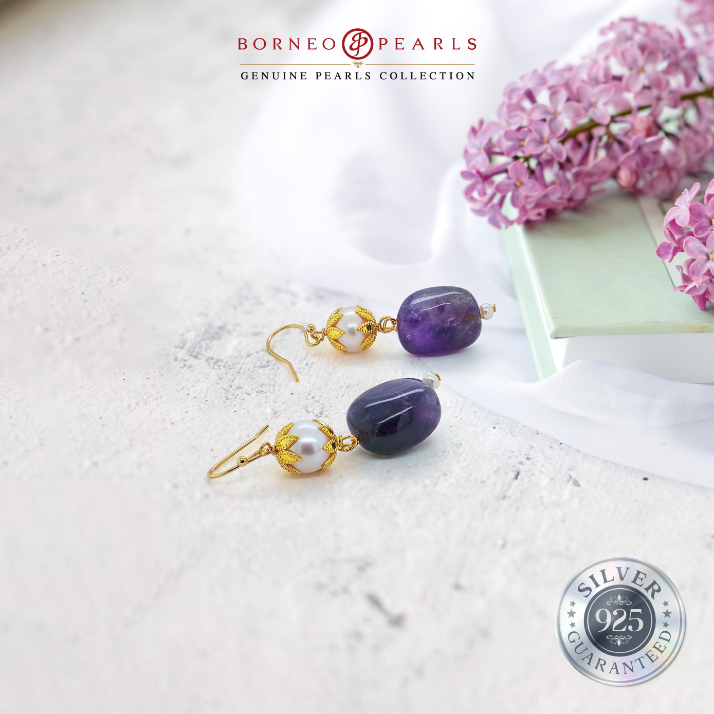 925 Silver Amethyst & Pearl Earring