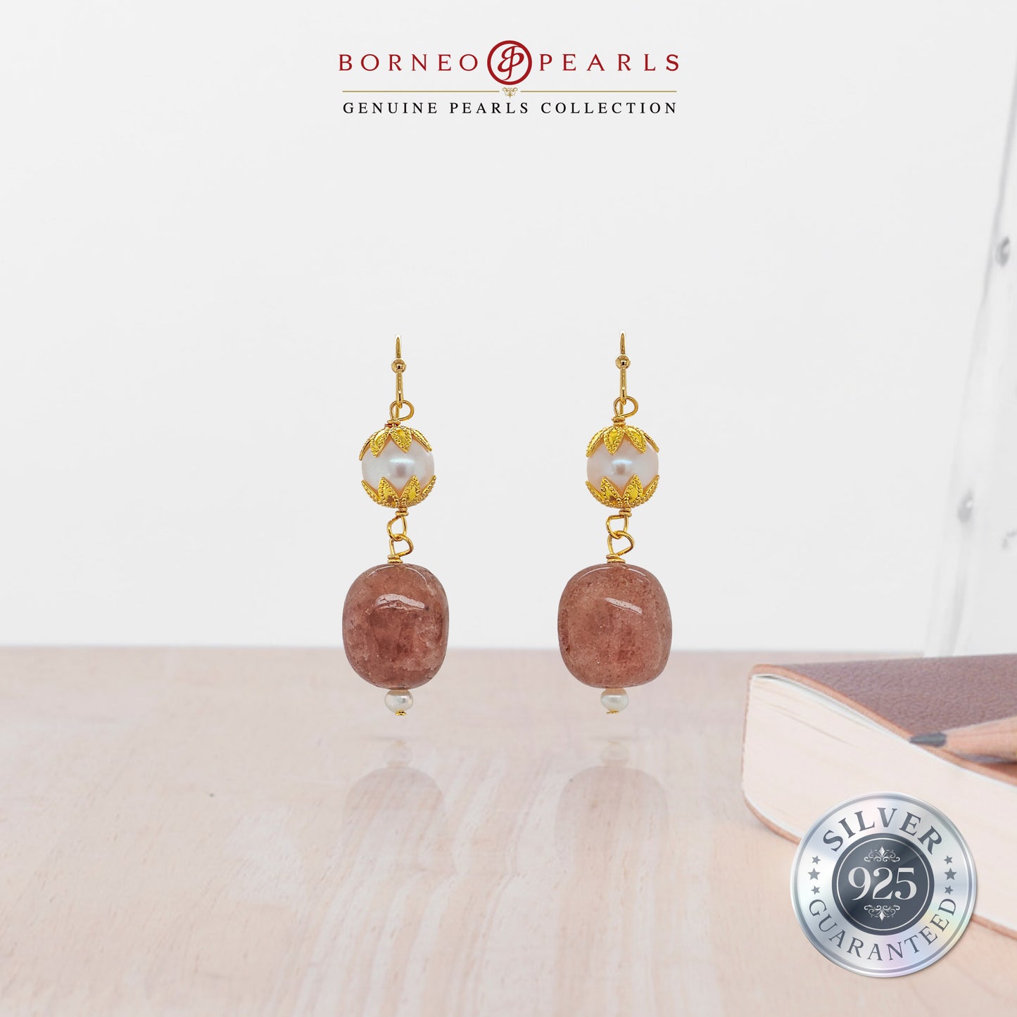 925 Silver Berry Quartz Pearl Earring