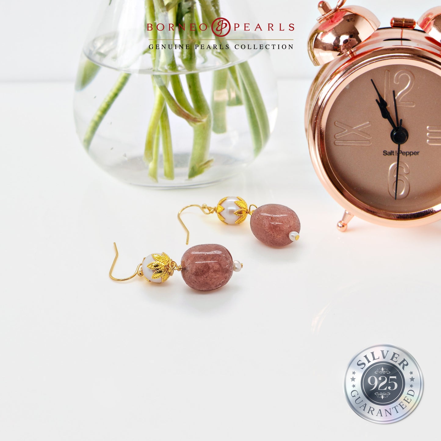 925 Silver Berry Quartz Pearl Earring