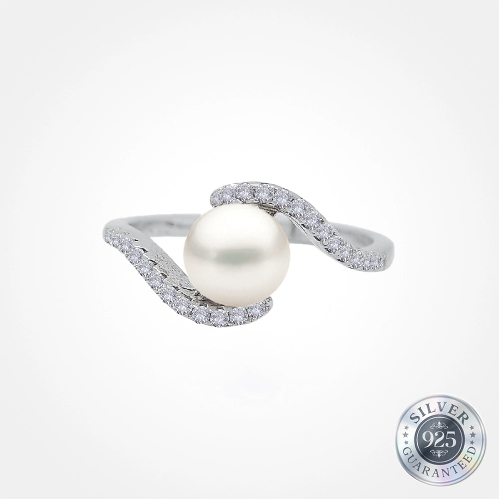 925 Silver Ribbon Pearl Ring