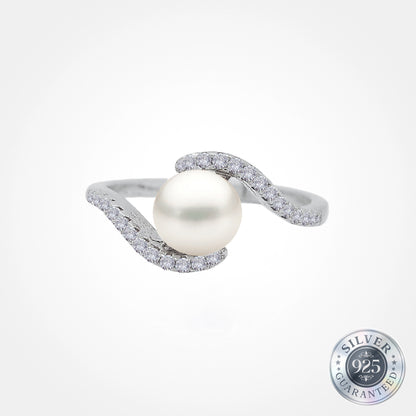 925 Silver Ribbon Pearl Ring