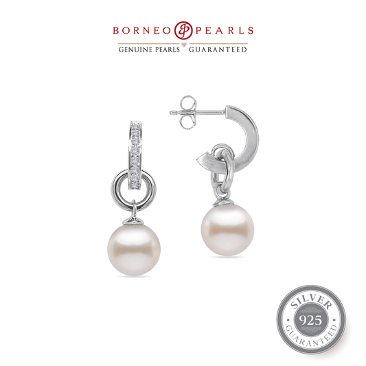 Round Pearl Loop Earring in 925 Silver