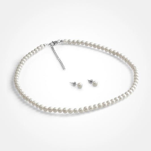 Classic Pearl Necklace with Stud Earrings