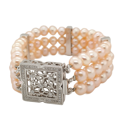 Three Layer Off Round Pearl Bracelet