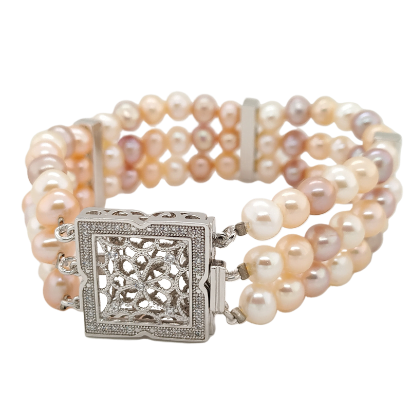 Three Layer Off Round Pearl Bracelet