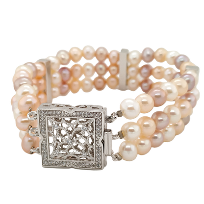 Three Layer Off Round Pearl Bracelet