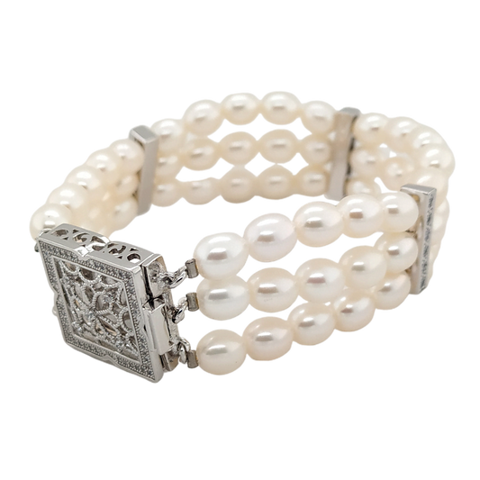 Three String Rice Pearl Bracelets