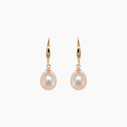 Classic Rice Pearl Drop Earrings 8–9mm with 925 Silver