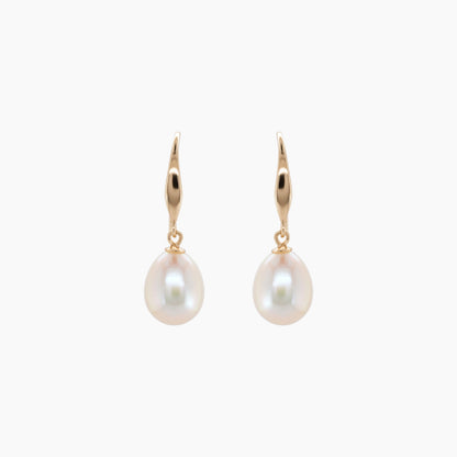 Classic Rice Pearl Drop Earrings 8–9mm with 925 Silver