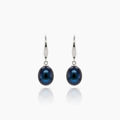 Classic Rice Pearl Drop Earrings 8–9mm with 925 Silver