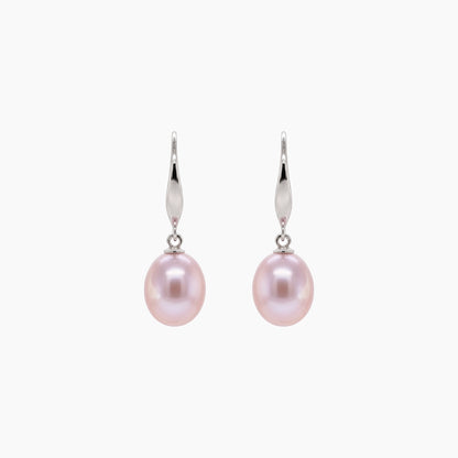 Classic Rice Pearl Drop Earrings 8–9mm with 925 Silver