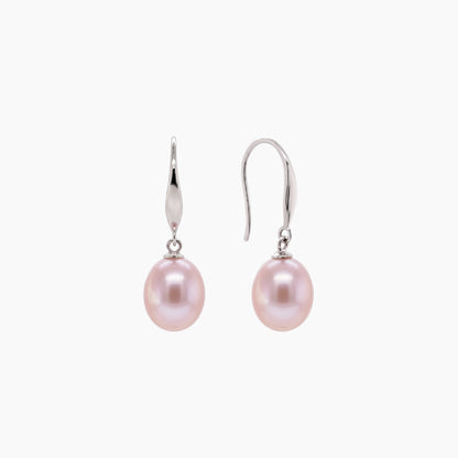Classic Rice Pearl Drop Earrings 8–9mm with 925 Silver