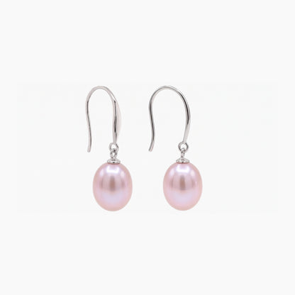 Classic Rice Pearl Drop Earrings 8–9mm with 925 Silver