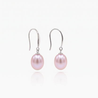 Classic Rice Pearl Drop Earrings 8–9mm with 925 Silver