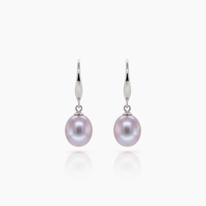 Classic Rice Pearl Drop Earrings 8–9mm with 925 Silver
