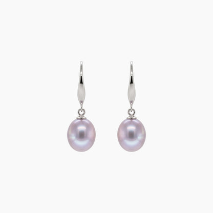 Classic Rice Pearl Drop Earrings 8–9mm with 925 Silver