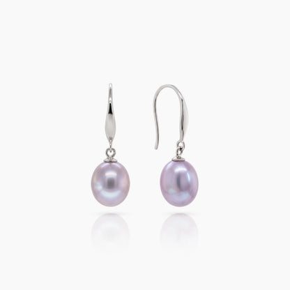 Classic Rice Pearl Drop Earrings 8–9mm with 925 Silver
