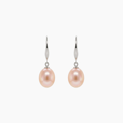 Classic Rice Pearl Drop Earrings 8–9mm with 925 Silver
