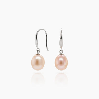 Classic Rice Pearl Drop Earrings 8–9mm with 925 Silver