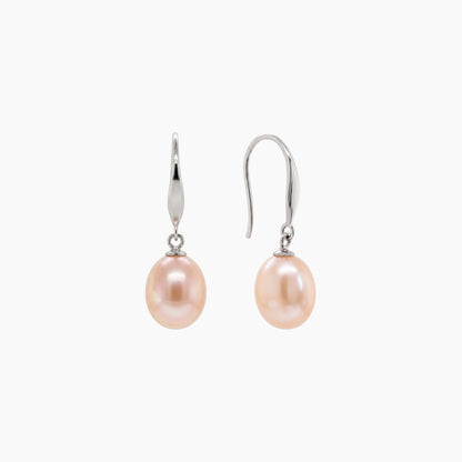 Classic Rice Pearl Drop Earrings 8–9mm with 925 Silver