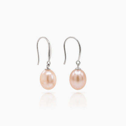 Classic Rice Pearl Drop Earrings 8–9mm with 925 Silver
