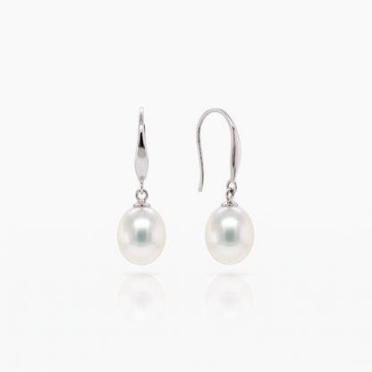 Classic Rice Pearl Drop Earrings 8–9mm with 925 Silver