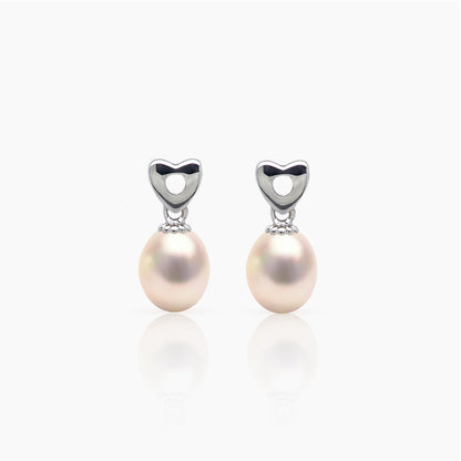 Lustrous Heart Pearl Drop Earrings