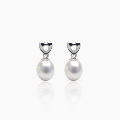 Lustrous Heart Pearl Drop Earrings