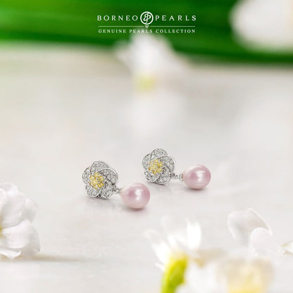 Flower Pearl Drop Earrings