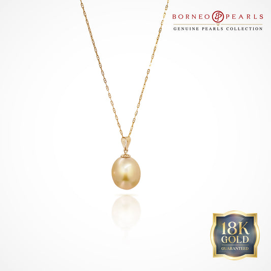 Sunlit Elegance: South Sea Drop Pearl Pendant (11-12mm) in 18k Gold Chain