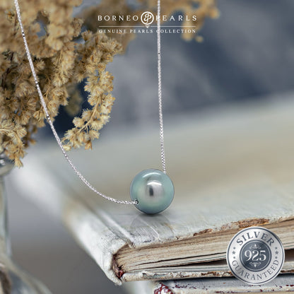 10-10.5mm Round Tahitian Pearl on 925 Adjustable Chain