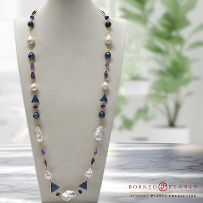 Ethereal Tanzanite Amethyst Baroque Pearl Necklace