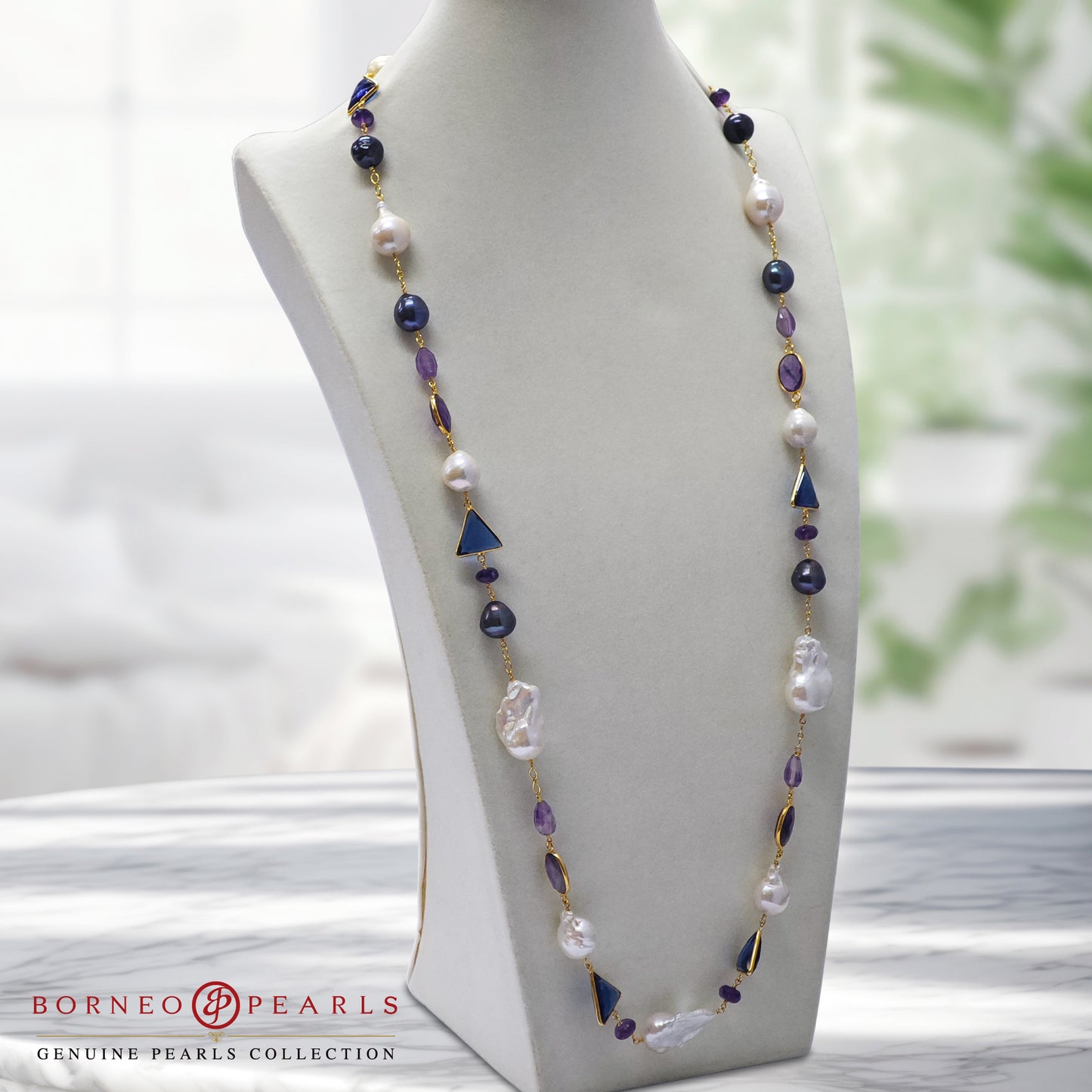 Ethereal Tanzanite Amethyst Baroque Pearl Necklace