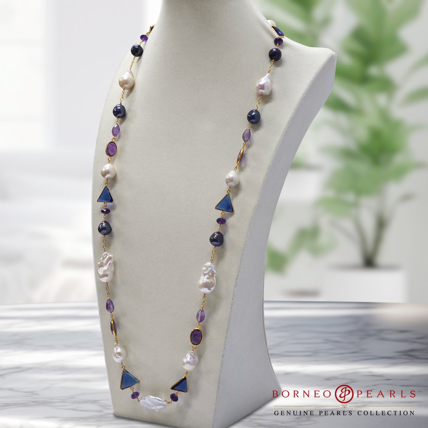 Ethereal Tanzanite Amethyst Baroque Pearl Necklace