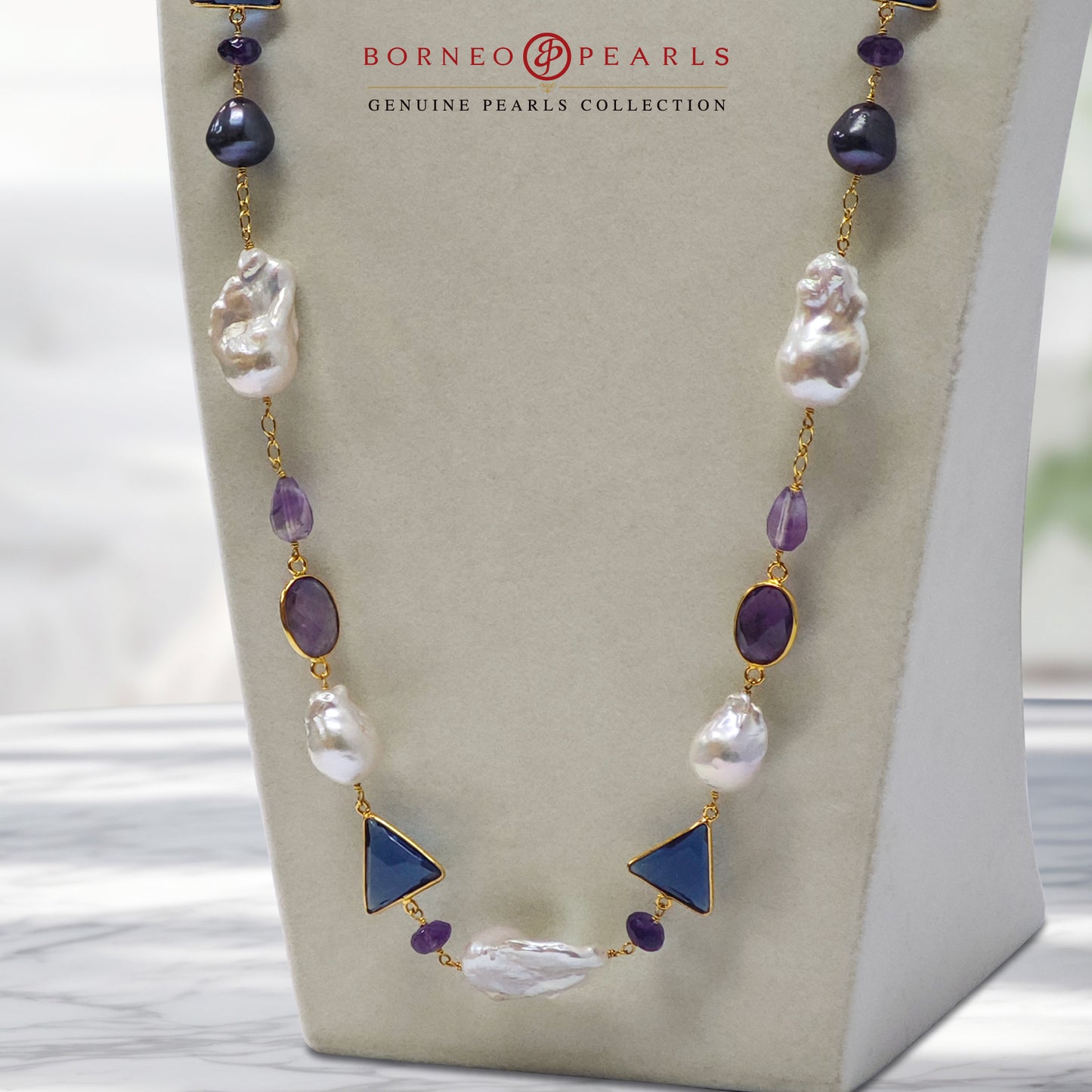 Ethereal Tanzanite Amethyst Baroque Pearl Necklace