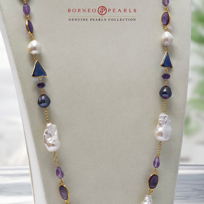 Ethereal Tanzanite Amethyst Baroque Pearl Necklace