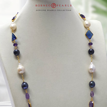 Ethereal Tanzanite Amethyst Baroque Pearl Necklace