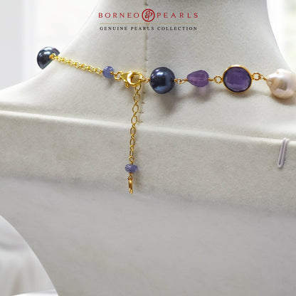 Ethereal Tanzanite Amethyst Baroque Pearl Necklace