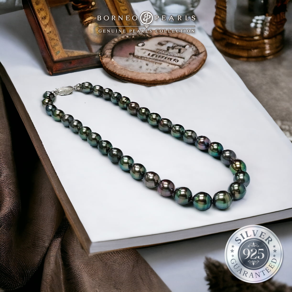 Tahitian Drop 10-12mm Black - Peacock Undertones Pearl Necklace in 925 Silver