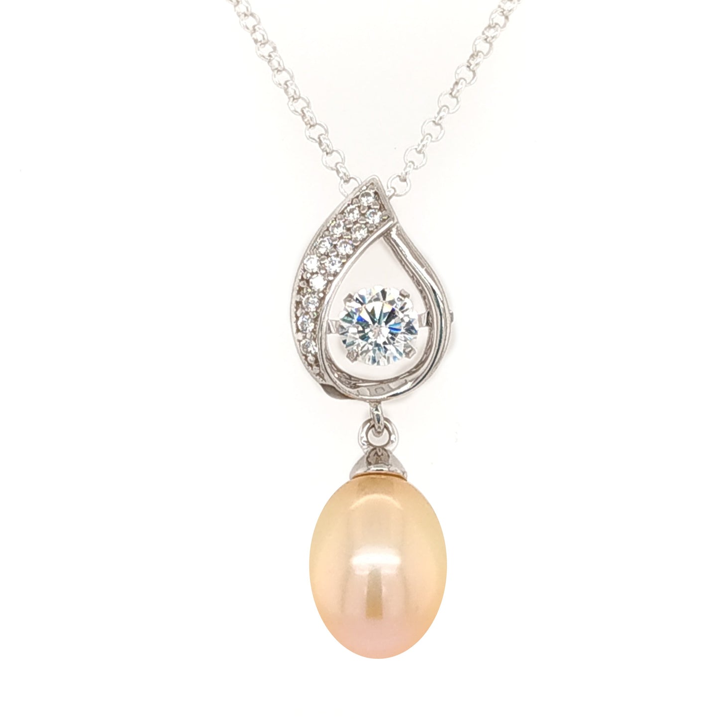 Sparkling Leaf Crystal Pendant in Peach