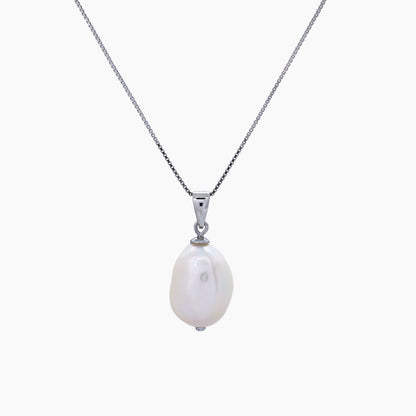 White Keshi Pearl Pendant Necklace 10–11mm