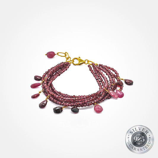 925 Silver 8-String Garnet & Ruby Bracelet