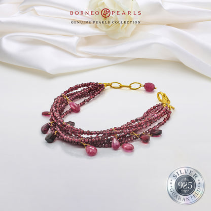 Crimson Harmony: Garnet 8-String Bracelet with Ruby in 925 Silver