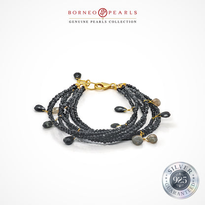 Black Sapphire & Labradorite Bracelet in 925 Silver