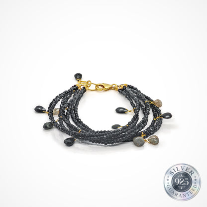 925 Silver 8-String Black Sapphire Bracelet